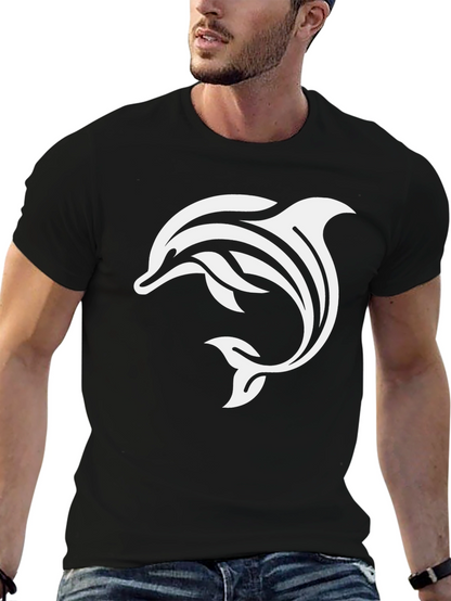 Black T-Shirt with White Dolphin Graphic