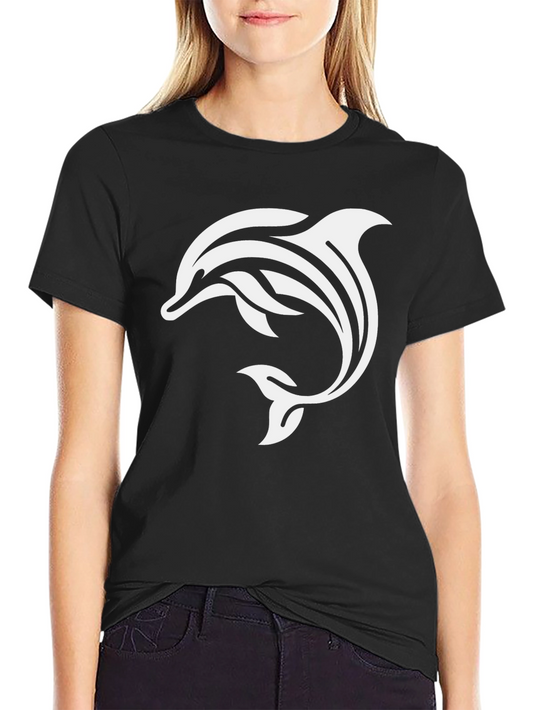Black T-Shirt with White Dolphin Graphic