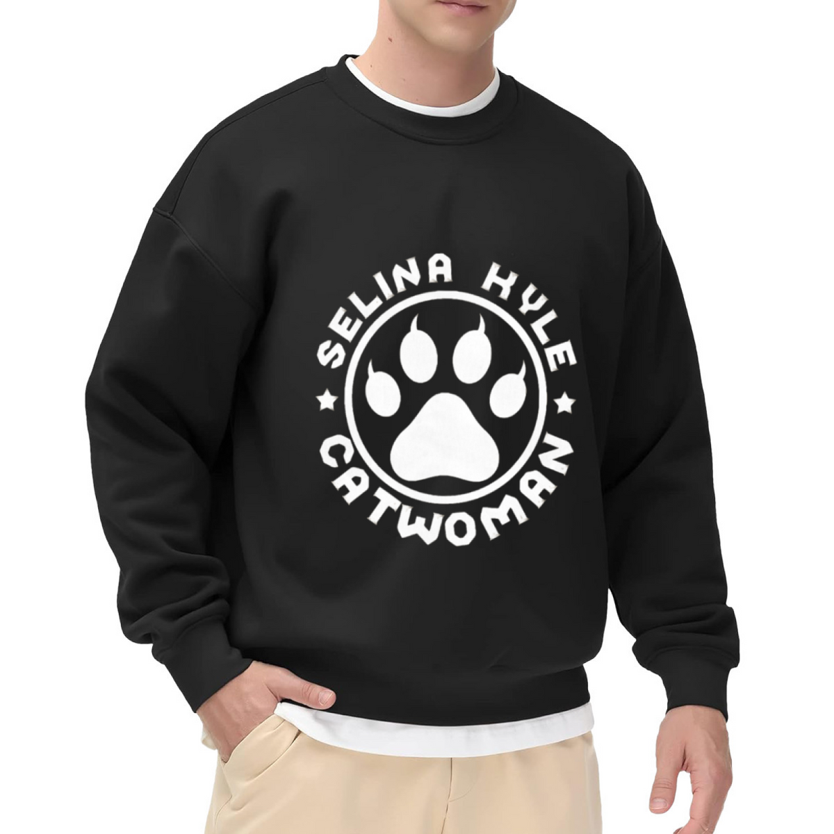 Selina Kyle Catwoman Paw Print Emblem Crewneck Sweatshirt | Superhero Badge Graphic Pullover, Comic Fan Gift