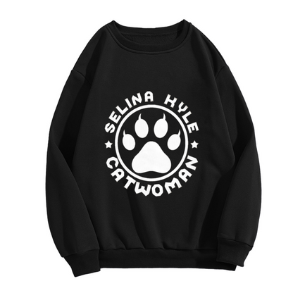 Selina Kyle Catwoman Paw Print Emblem Crewneck Sweatshirt | Superhero Badge Graphic Pullover, Comic Fan Gift
