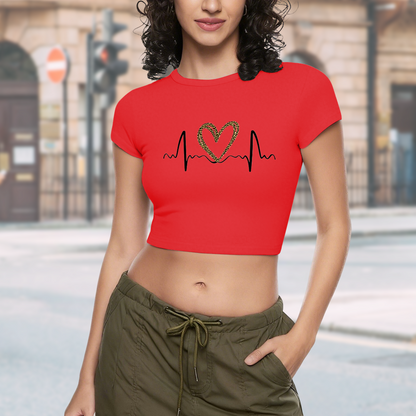 Leopard Heart Heartbeat Line Red Crop Tee ¨C Love Valentine Casual Top 14.