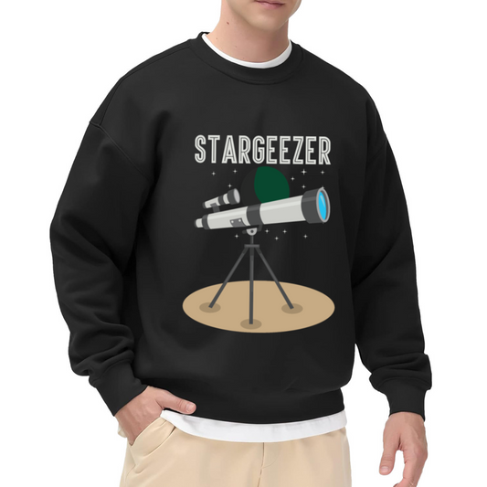 Stargeezer Telescope Crewneck Sweatshirt - Star Watching Astronomy Graphic Pullover, Space Enthusiast Gift, Night Sky Top
