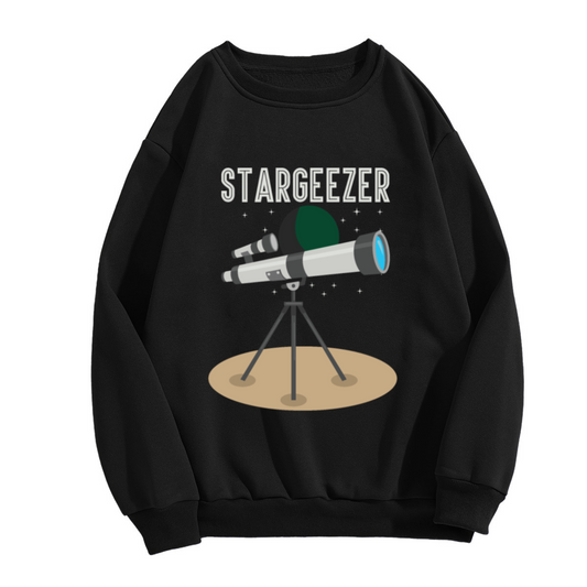 Stargeezer Telescope Crewneck Sweatshirt - Star Watching Astronomy Graphic Pullover, Space Enthusiast Gift, Night Sky Top