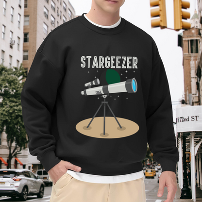Stargeezer Telescope Crewneck Sweatshirt - Star Watching Astronomy Graphic Pullover, Space Enthusiast Gift, Night Sky Top