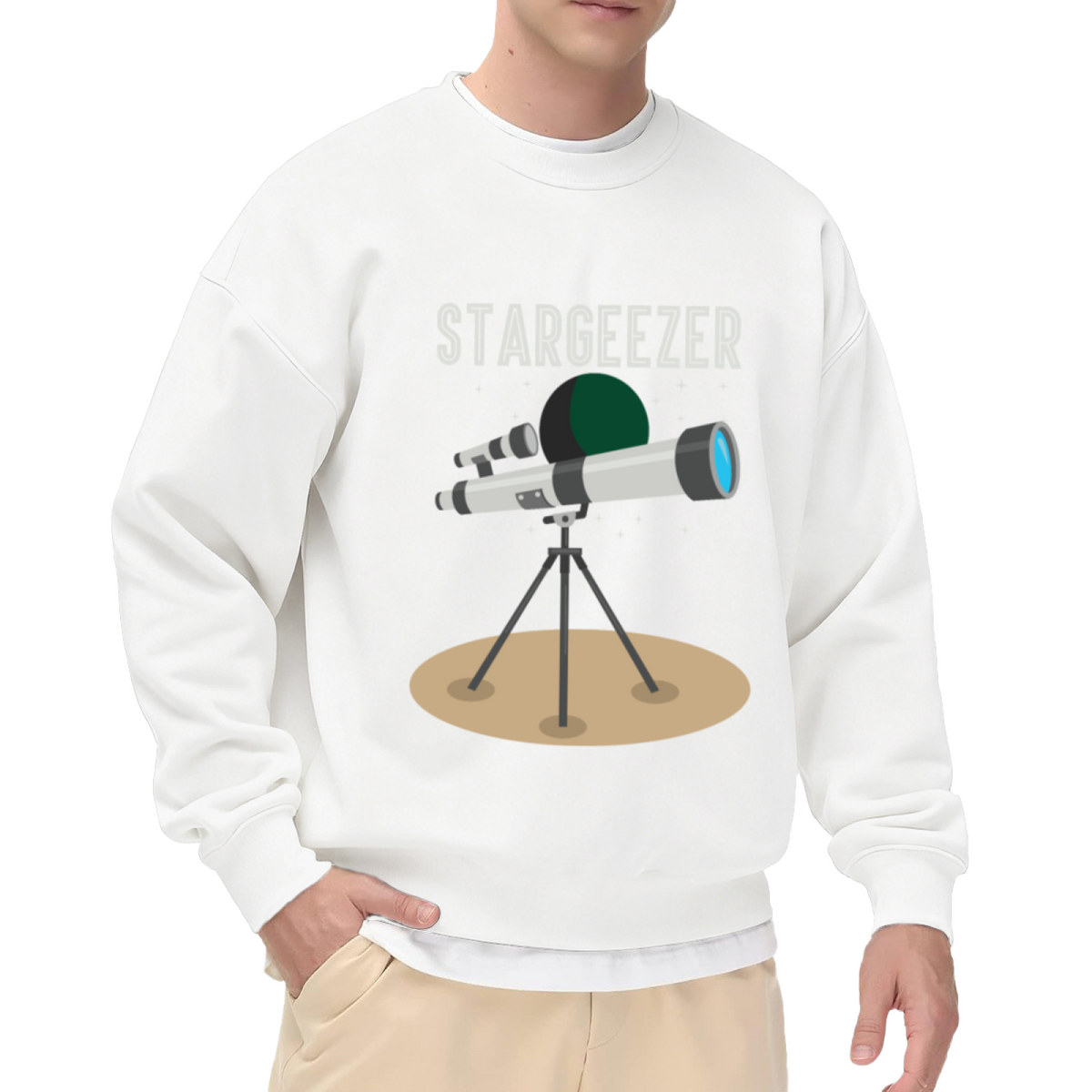 Stargeezer Telescope Crewneck Sweatshirt - Star Watching Astronomy Graphic Pullover, Space Enthusiast Gift, Night Sky Top