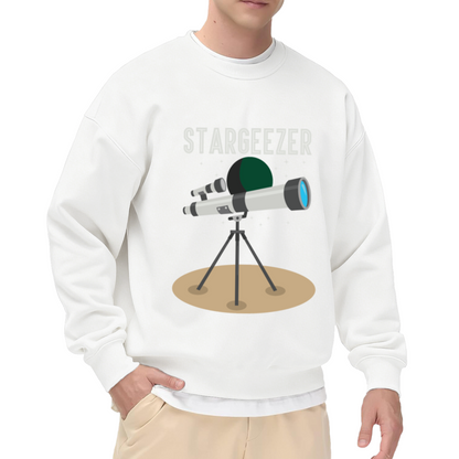 Stargeezer Telescope Crewneck Sweatshirt - Star Watching Astronomy Graphic Pullover, Space Enthusiast Gift, Night Sky Top