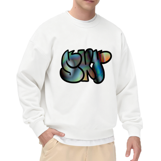 SkiP Graffiti Bubble Letters Crewneck Sweatshirt, Holographic Streetwear Pullover, Urban Art Gift