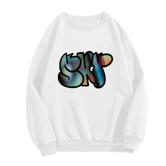 SkiP Graffiti Bubble Letters Crewneck Sweatshirt, Holographic Streetwear Pullover, Urban Art Gift