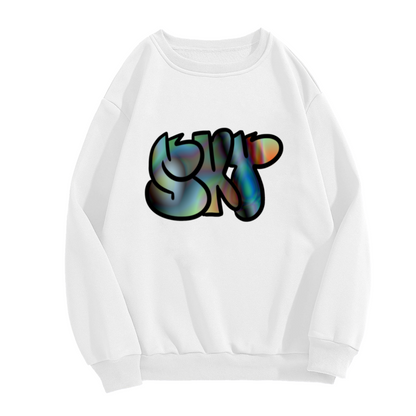 SkiP Graffiti Bubble Letters Crewneck Sweatshirt, Holographic Streetwear Pullover, Urban Art Gift