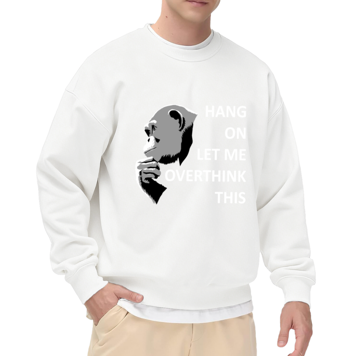 Hang On Let Me Overthink This Gorilla Crewneck Sweatshirt Funny Thinking Graphic Sweatshirt
