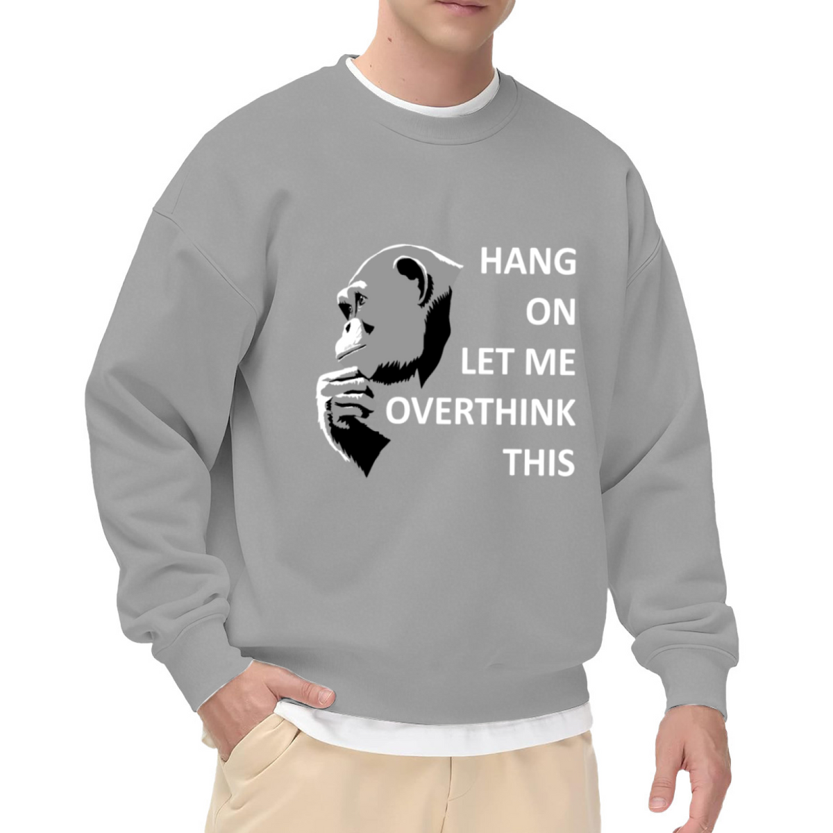 Hang On Let Me Overthink This Gorilla Crewneck Sweatshirt Funny Thinking Graphic Sweatshirt
