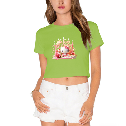 Birthday Cake Hello Kitty Red Cropped T?Shirt