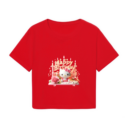 Birthday Cake Hello Kitty Red Cropped T?Shirt