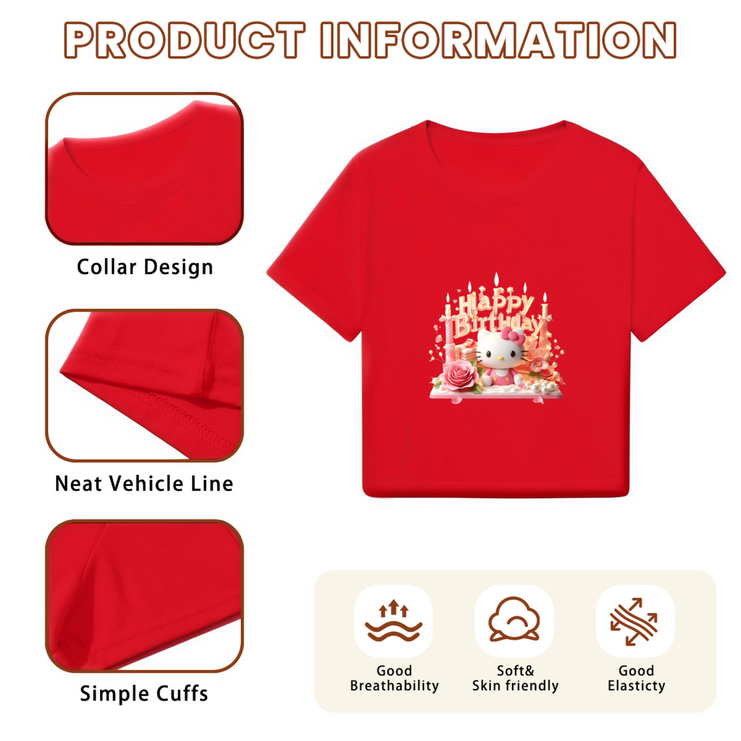 Birthday Cake Hello Kitty Red Cropped T?Shirt