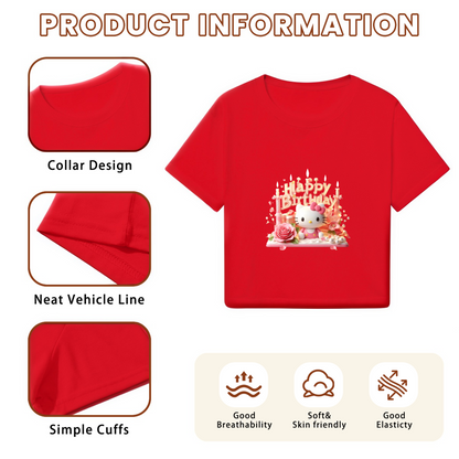 Birthday Cake Hello Kitty Red Cropped T?Shirt