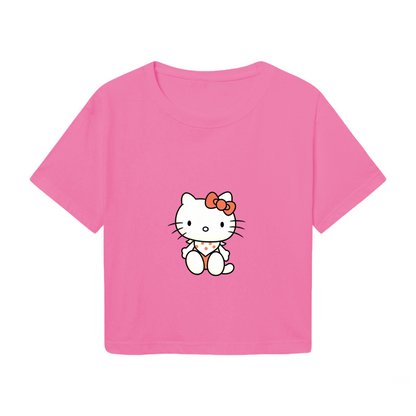 Minimal Wink Hello Kitty Black Crop Top Trendy Y2K Aesthetic Short Top