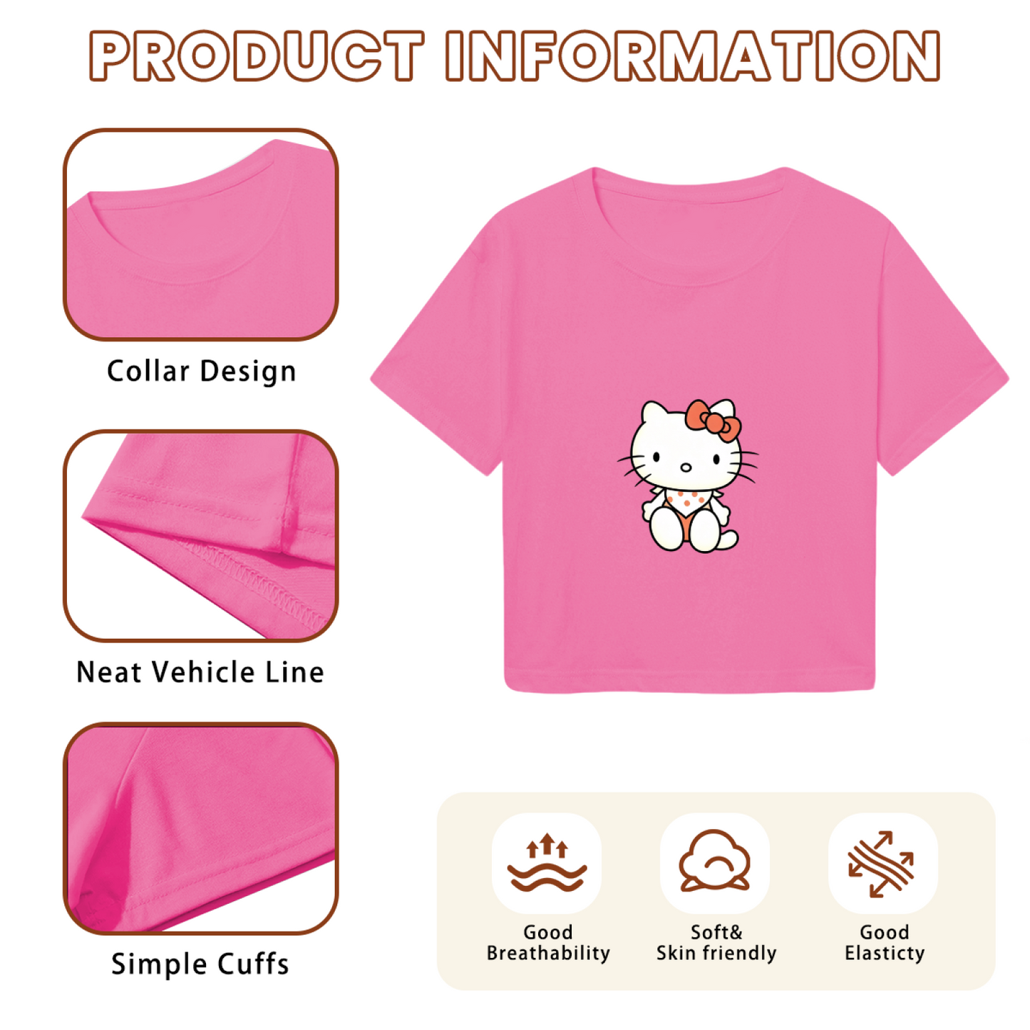 Minimal Wink Hello Kitty Black Crop Top Trendy Y2K Aesthetic Short Top