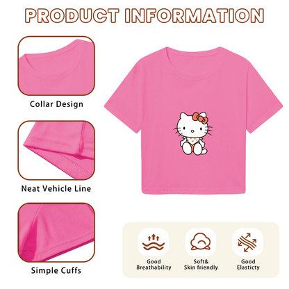 Minimal Wink Hello Kitty Black Crop Top Trendy Y2K Aesthetic Short Top
