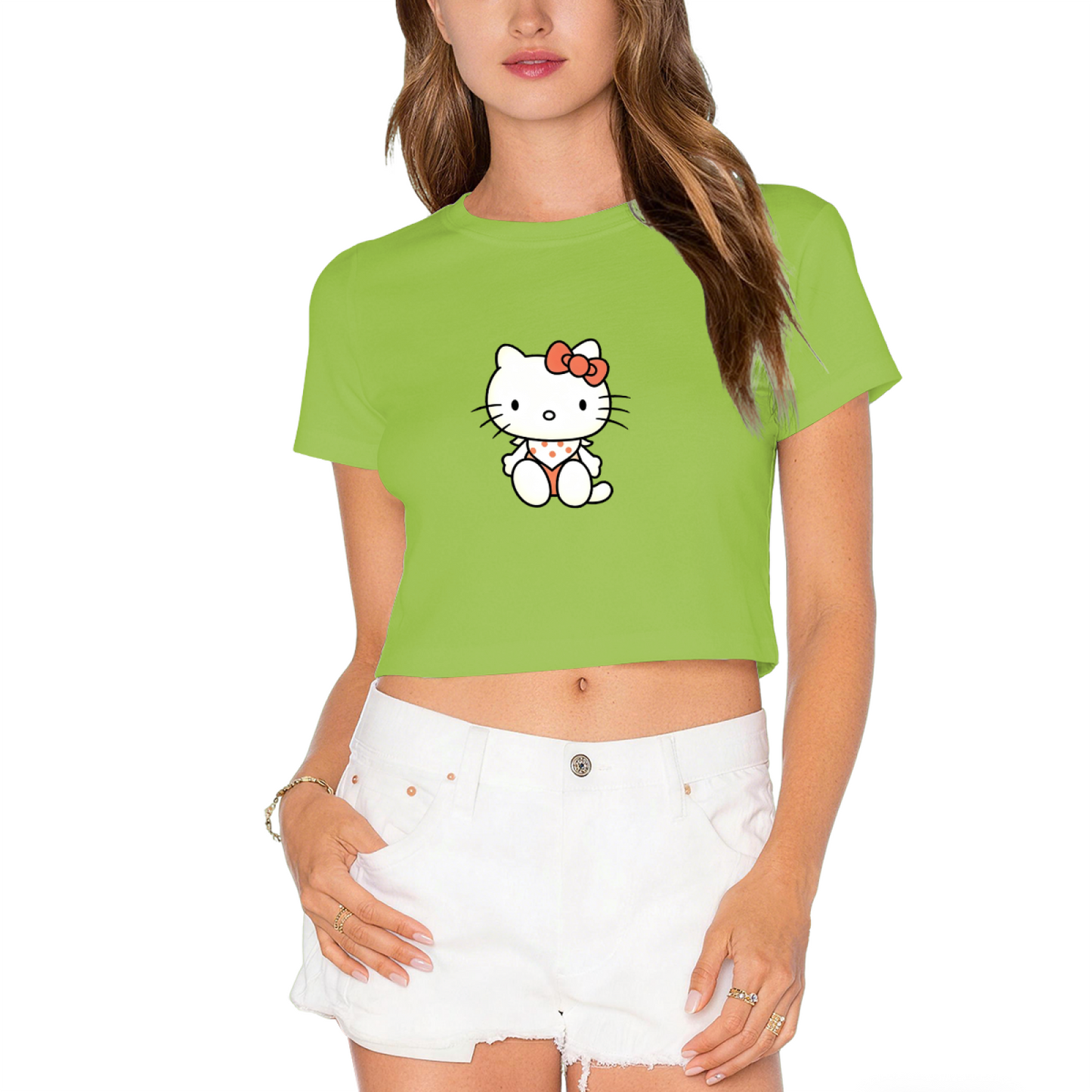 Minimal Wink Hello Kitty Black Crop Top Trendy Y2K Aesthetic Short Top
