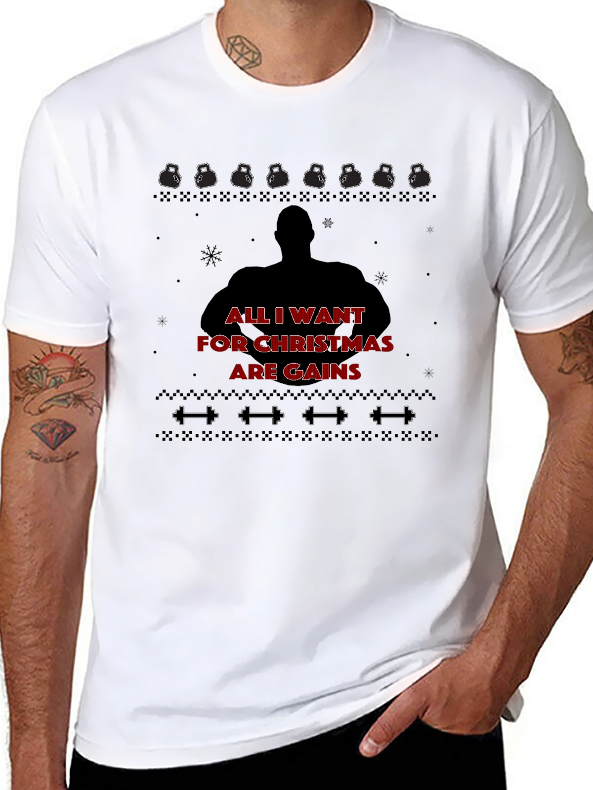 Christmas Gains T-Shirt - Gym Workout Fitness Tee