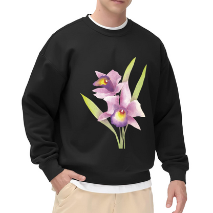 Watercolor Orchid Flower Crewneck Sweatshirt, Botanical Tropical Floral Pullover, Flower Lover Gift