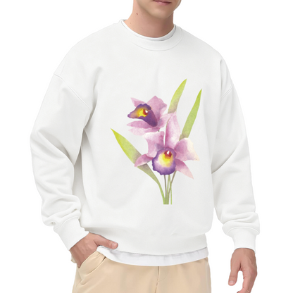 Watercolor Orchid Flower Crewneck Sweatshirt, Botanical Tropical Floral Pullover, Flower Lover Gift