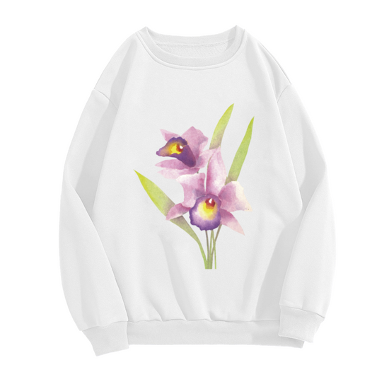Watercolor Orchid Flower Crewneck Sweatshirt, Botanical Tropical Floral Pullover, Flower Lover Gift
