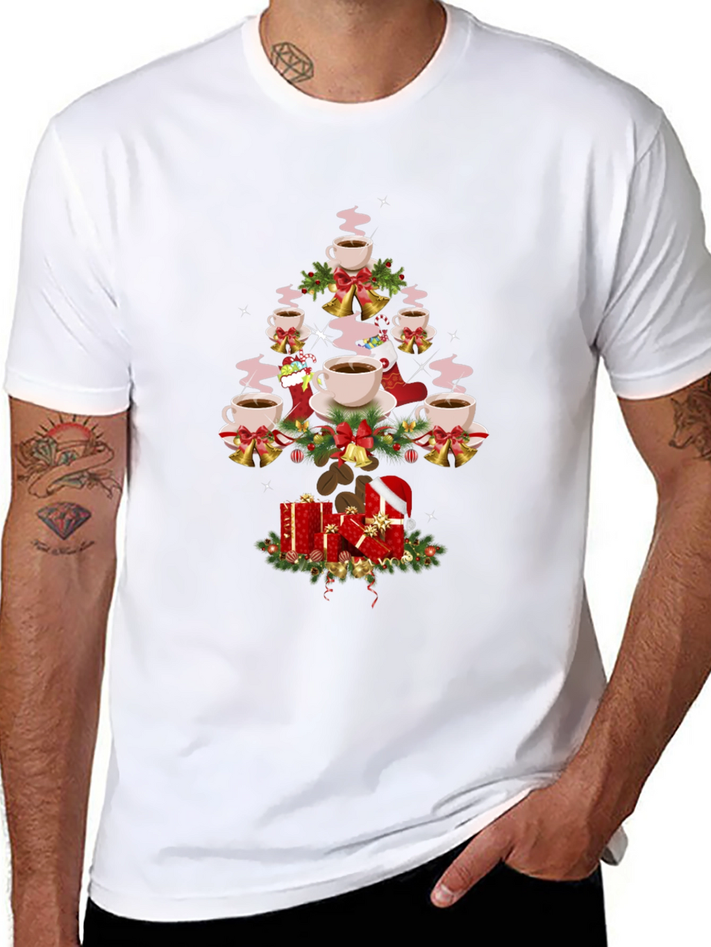 Coffee Christmas Tree Graphic T-Shirt