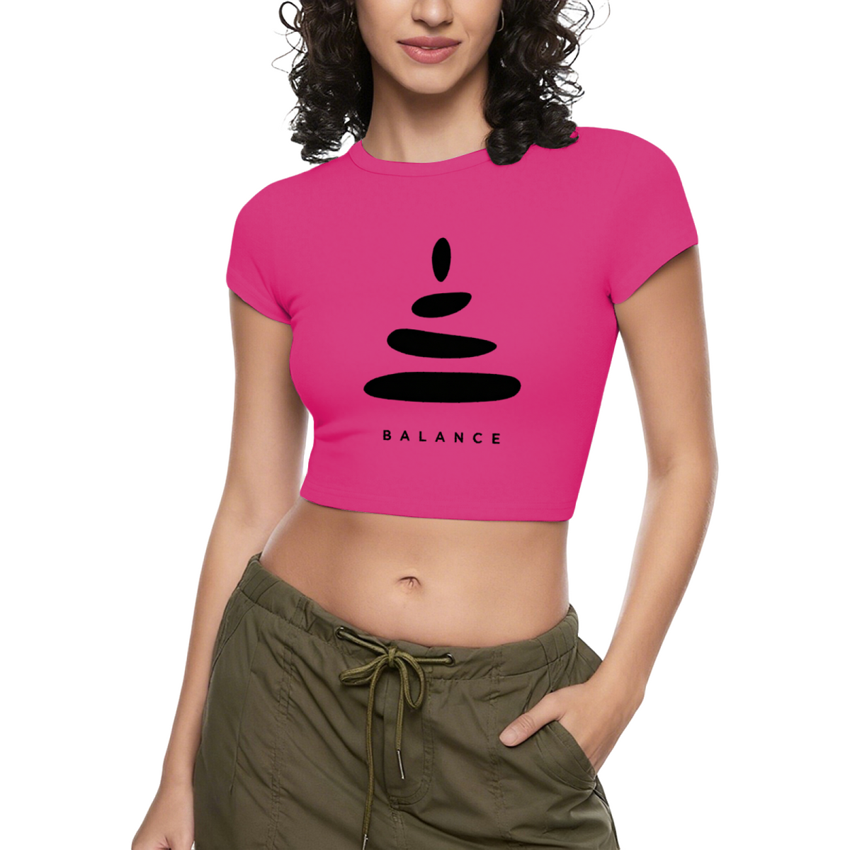 Balance Stacked Stone Minimalist White Zen Crop Top