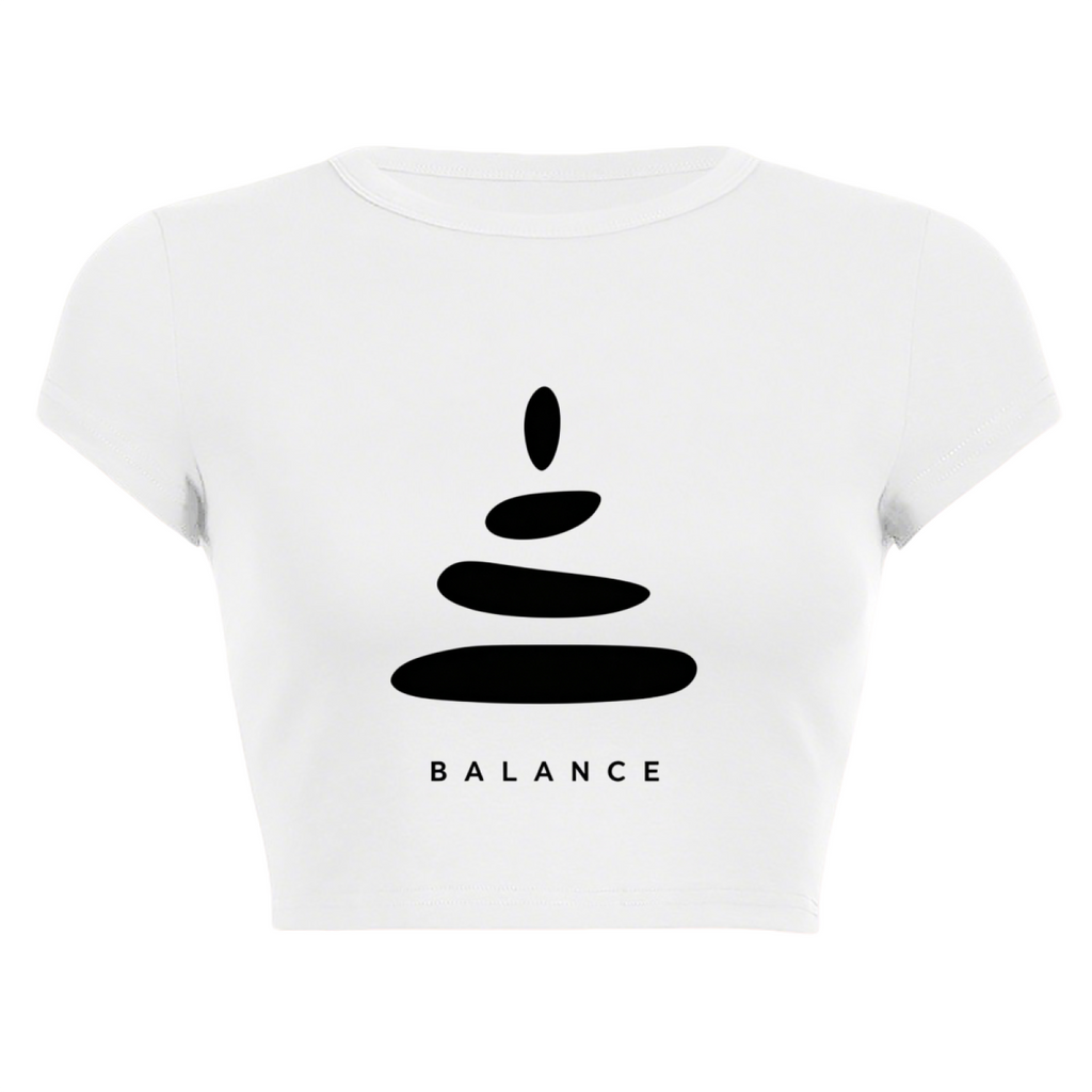 Balance Stacked Stone Minimalist White Zen Crop Top