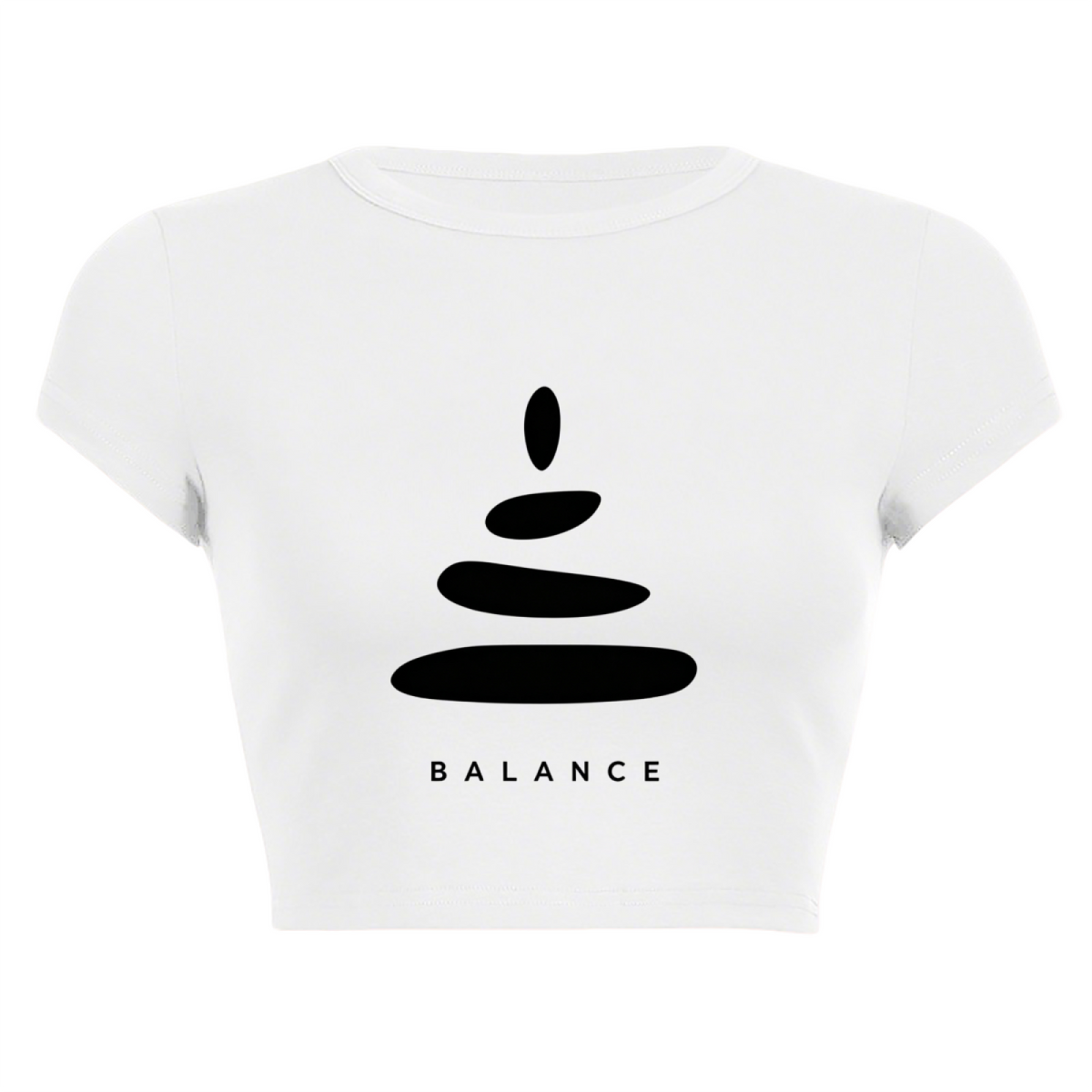 Balance Stacked Stone Minimalist White Zen Crop Top