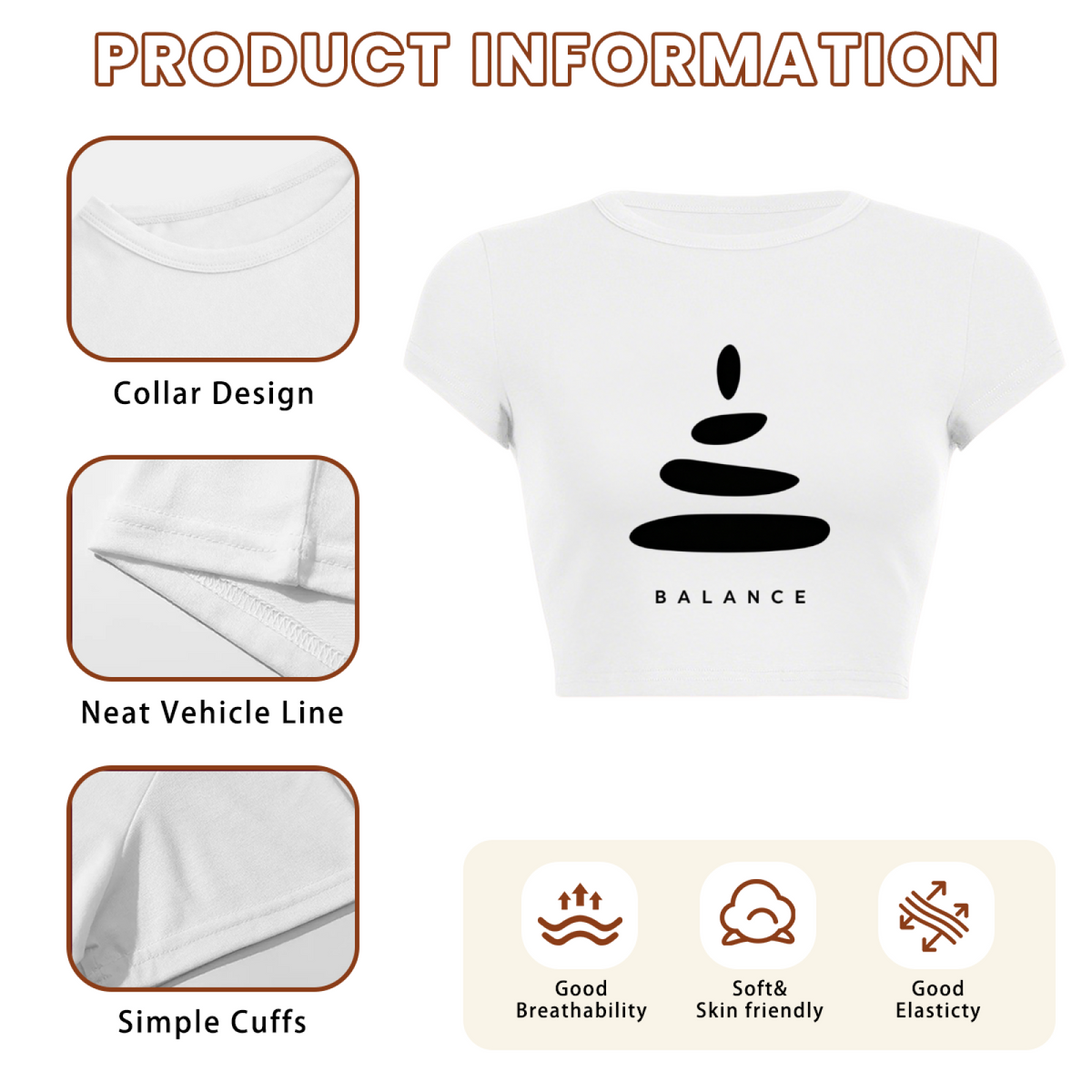 Balance Stacked Stone Minimalist White Zen Crop Top