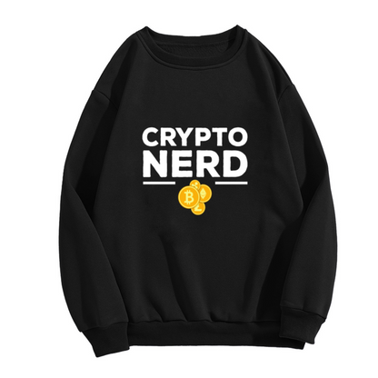 Crypto Nerd Sweatshirt | Bitcoin Ethereum Cartoon Coins Graphic Crewneck, Cryptocurrency Pullover Top, Funny Geek Gift for Investors Traders