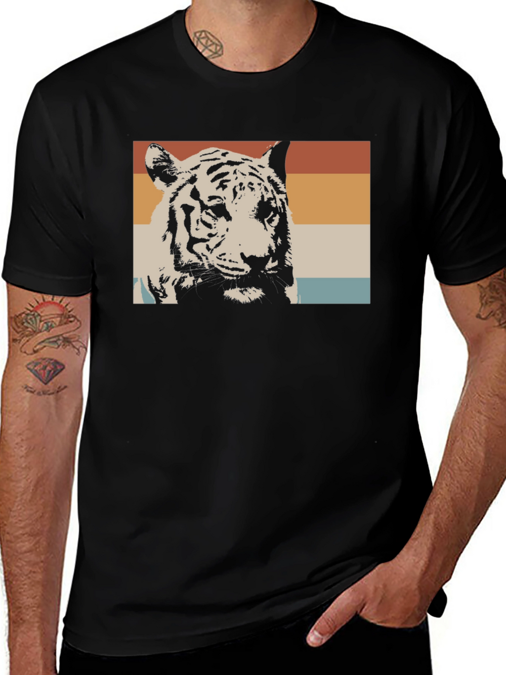 Retro Tiger Graphic Tee - Black Cotton T-Shirt