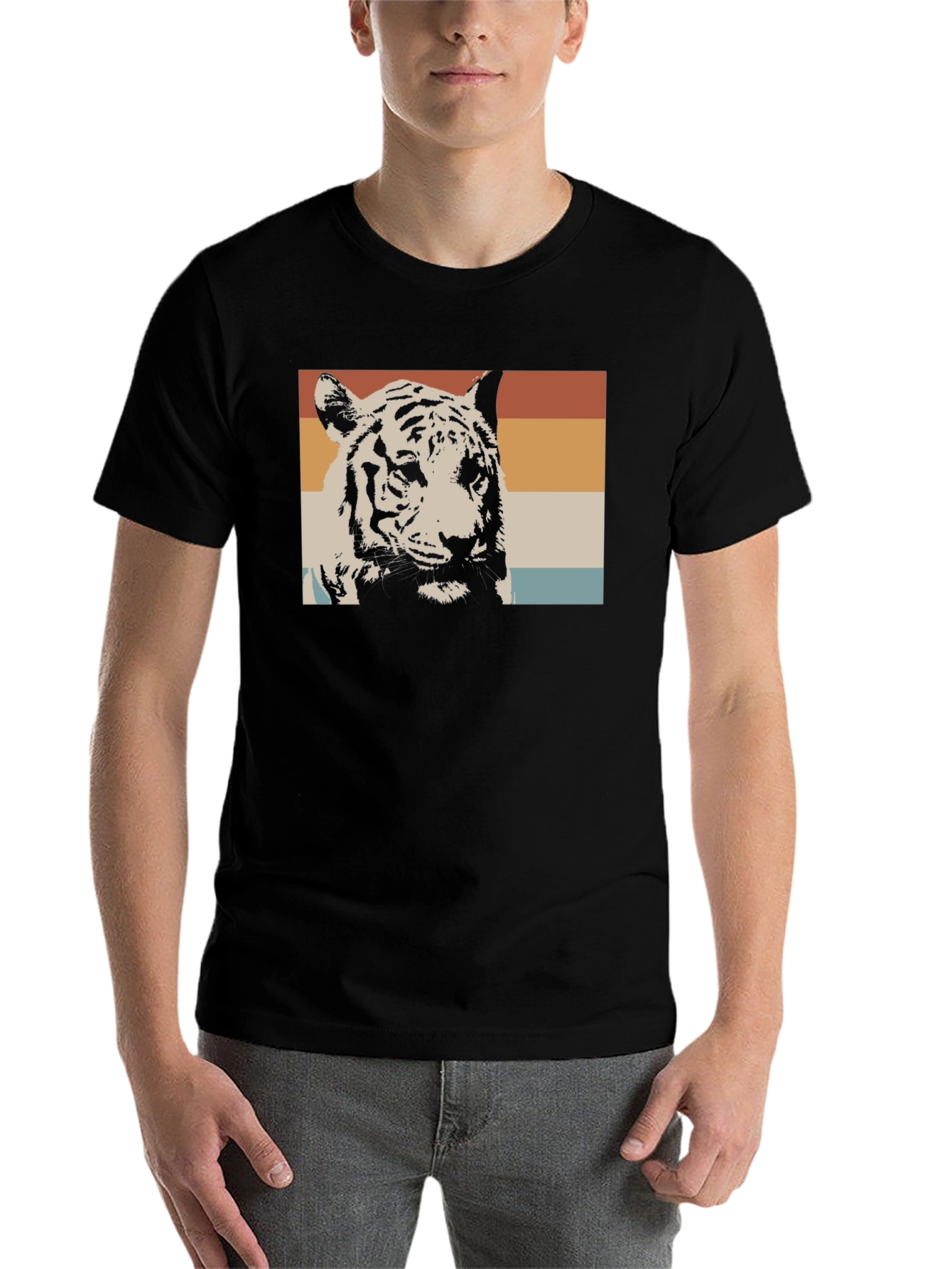 Retro Tiger Graphic Tee - Black Cotton T-Shirt