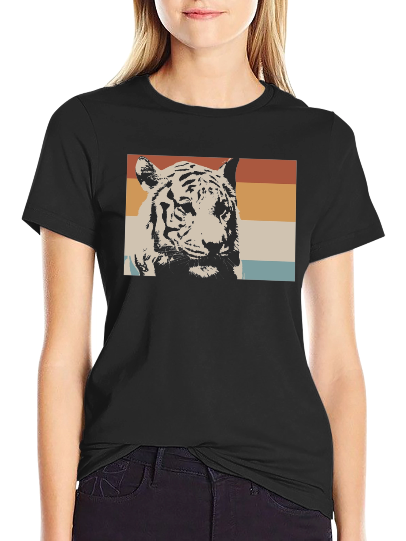 Retro Tiger Graphic Tee - Black Cotton T-Shirt