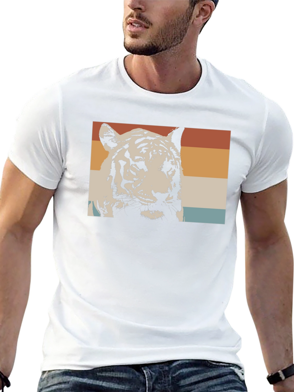 Retro Tiger Graphic Tee - Black Cotton T-Shirt