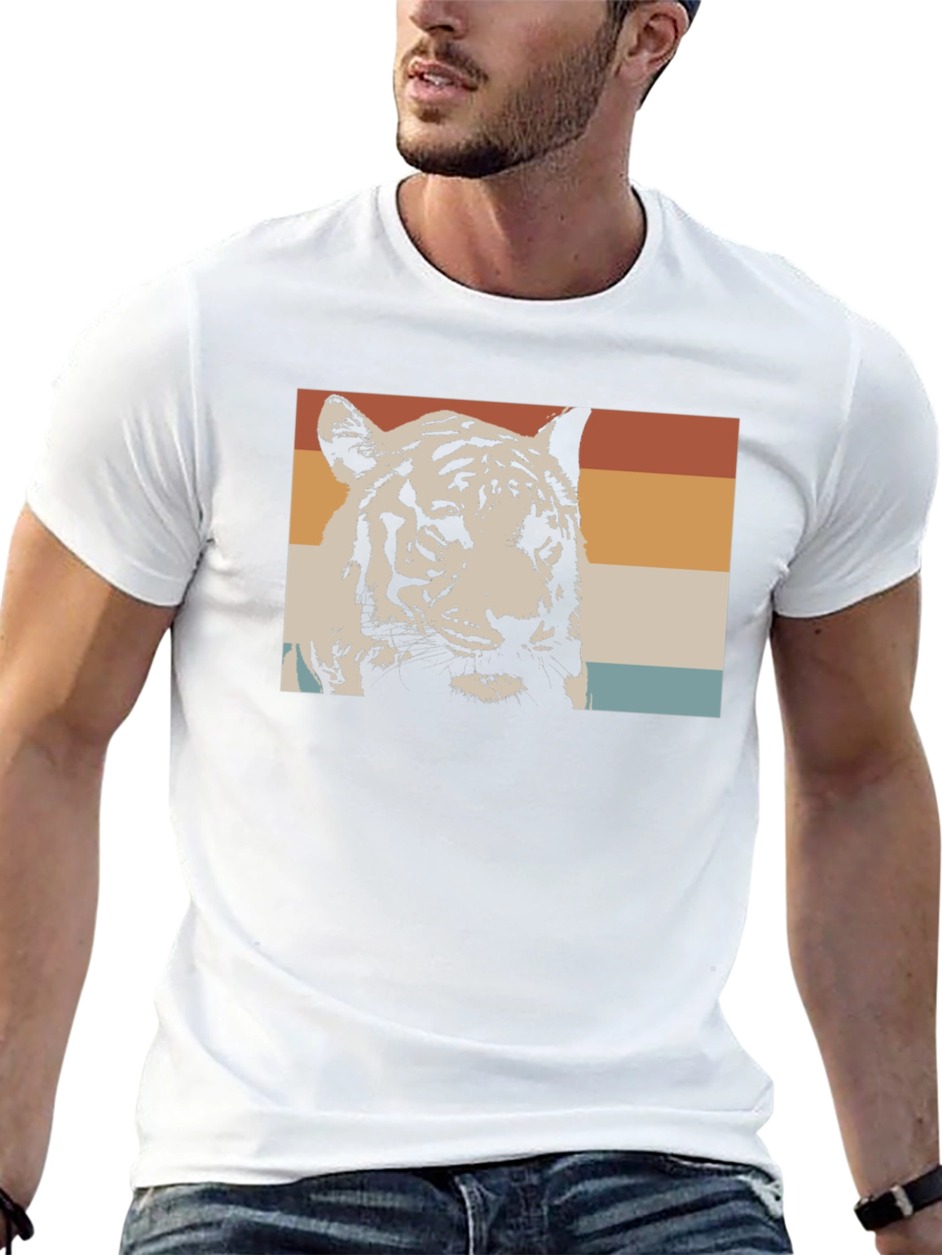 Retro Tiger Graphic Tee - Black Cotton T-Shirt
