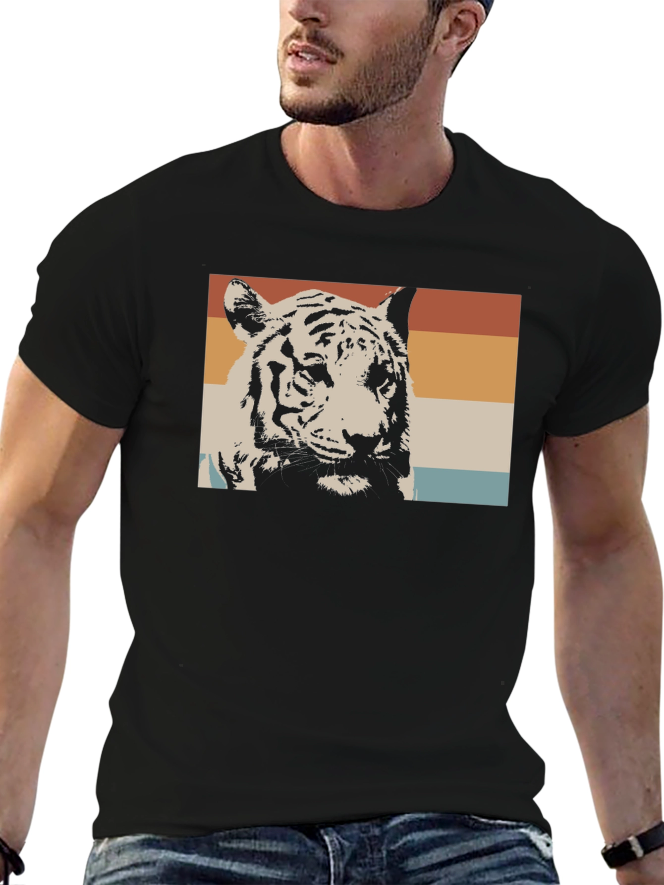 Retro Tiger Graphic Tee - Black Cotton T-Shirt
