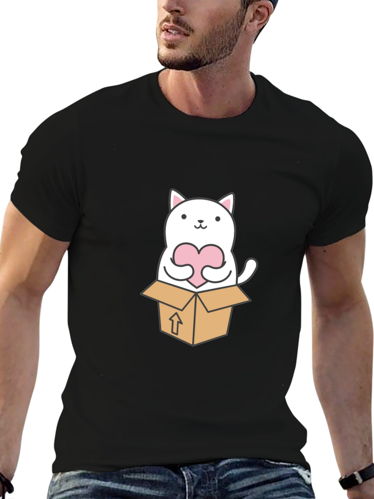 Cute Cat in a Box Graphic Tee