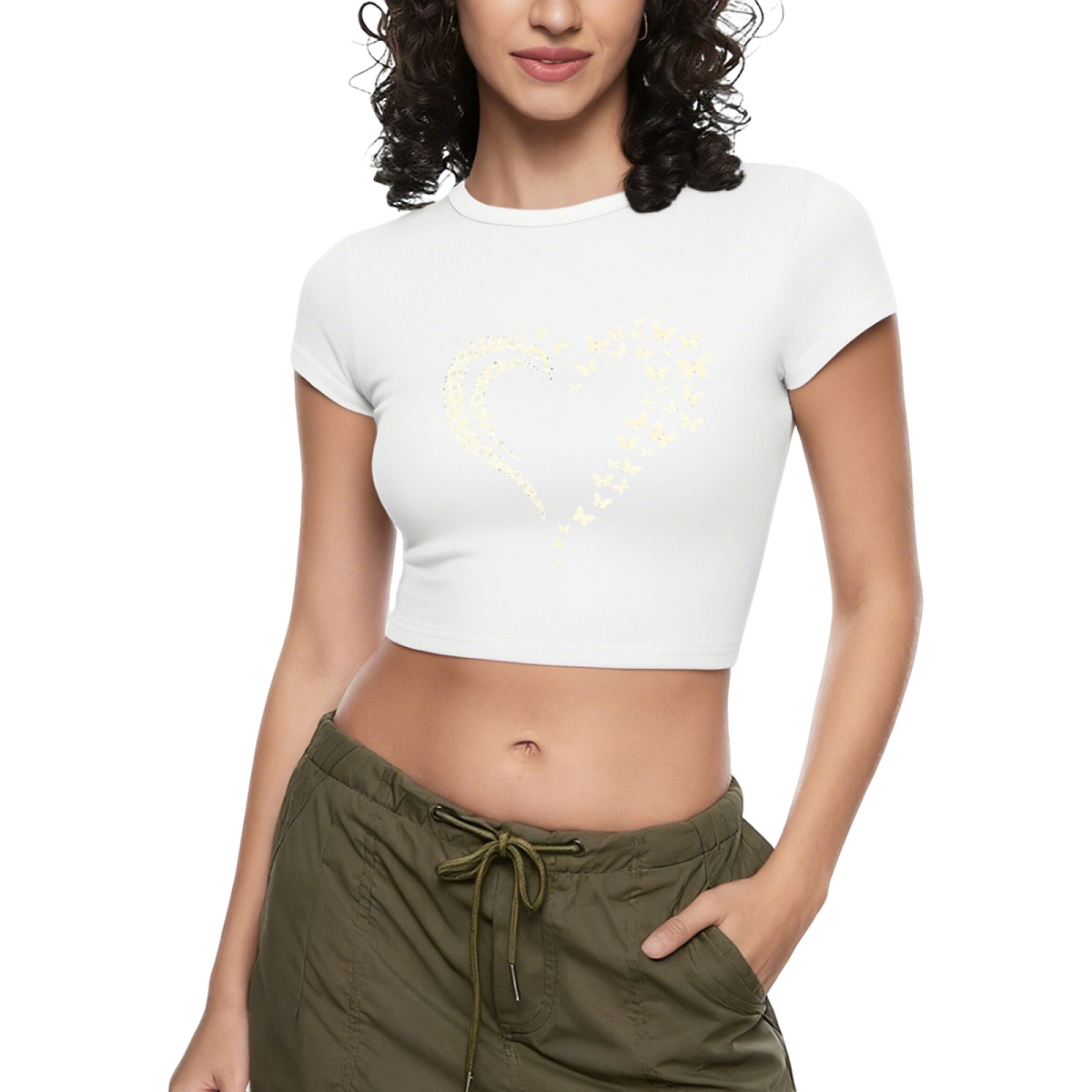 Red Leopard Butterfly Heart Graphic Slim Fit Crop Tee