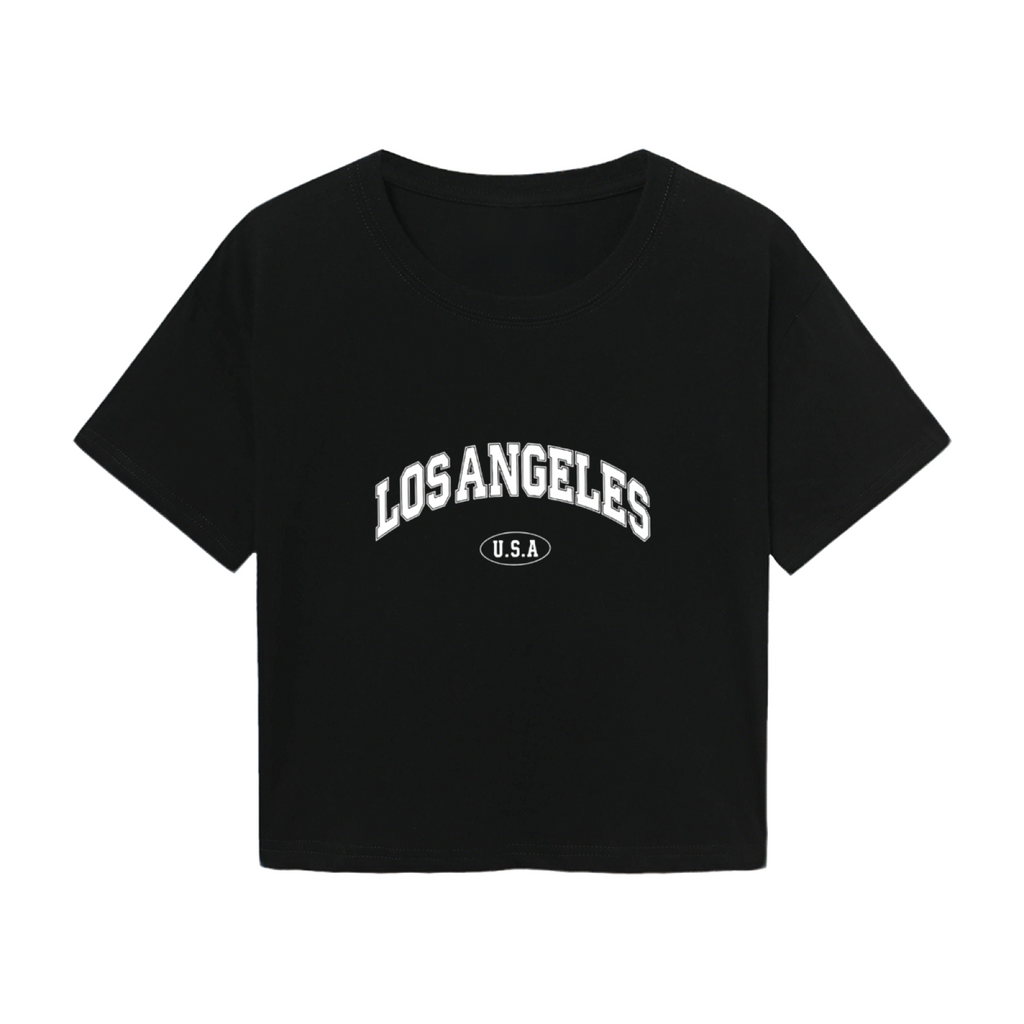 Los Angeles USA Classic Black Crop Top ¨C Retro American City Graphic Tee