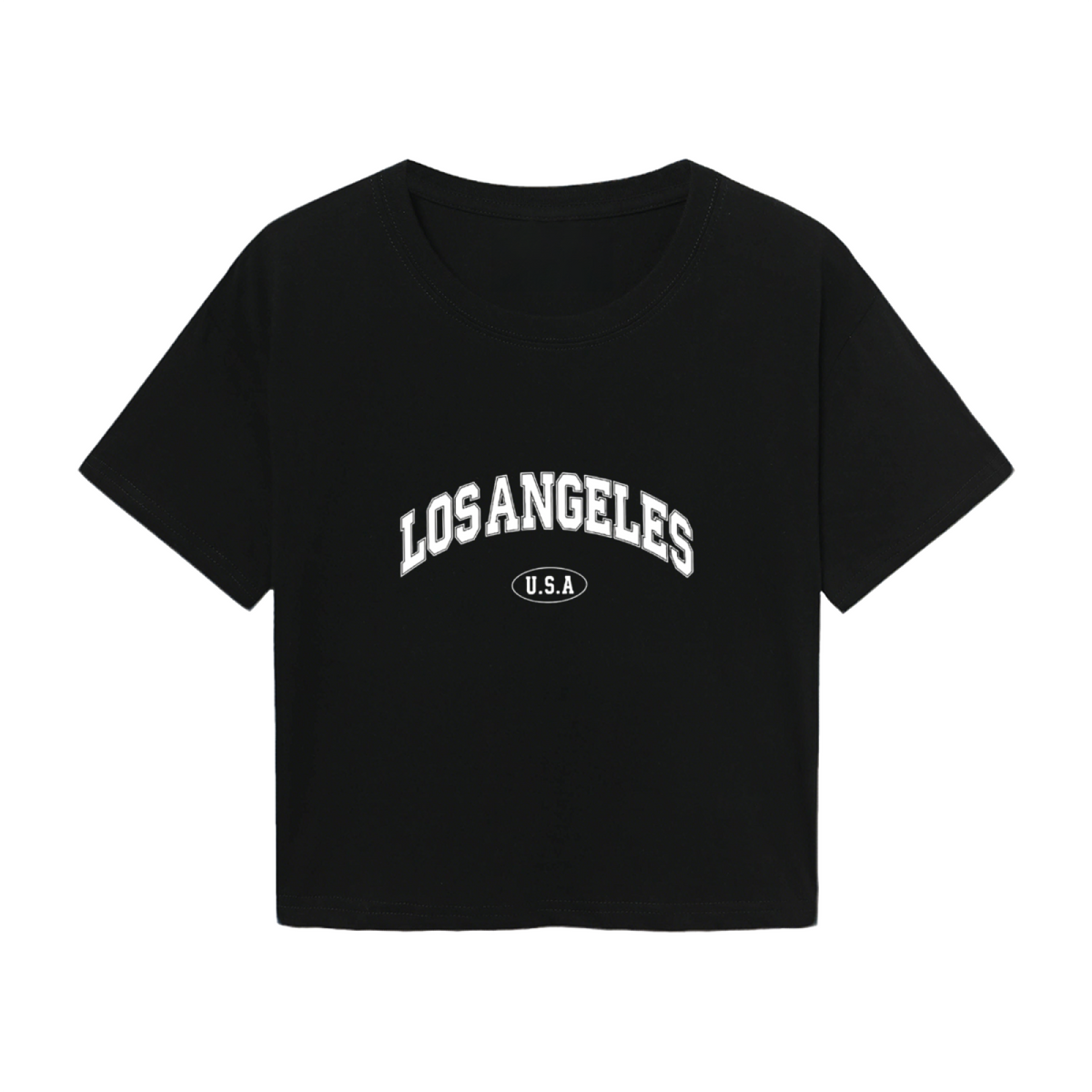 Los Angeles USA Classic Black Crop Top ¨C Retro American City Graphic Tee