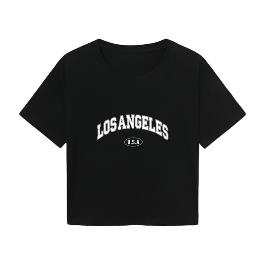 Los Angeles USA Classic Black Crop Top ¨C Retro American City Graphic Tee