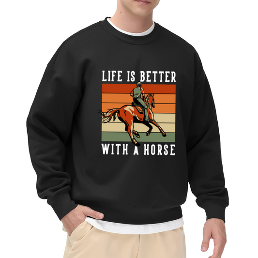 Life Is Better With A Horse Vintage Retro Equestrian Crewneck Sweatshirt