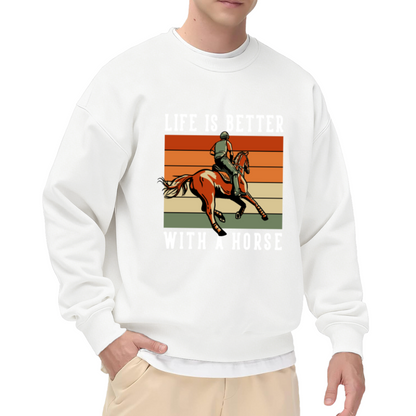 Life Is Better With A Horse Vintage Retro Equestrian Crewneck Sweatshirt