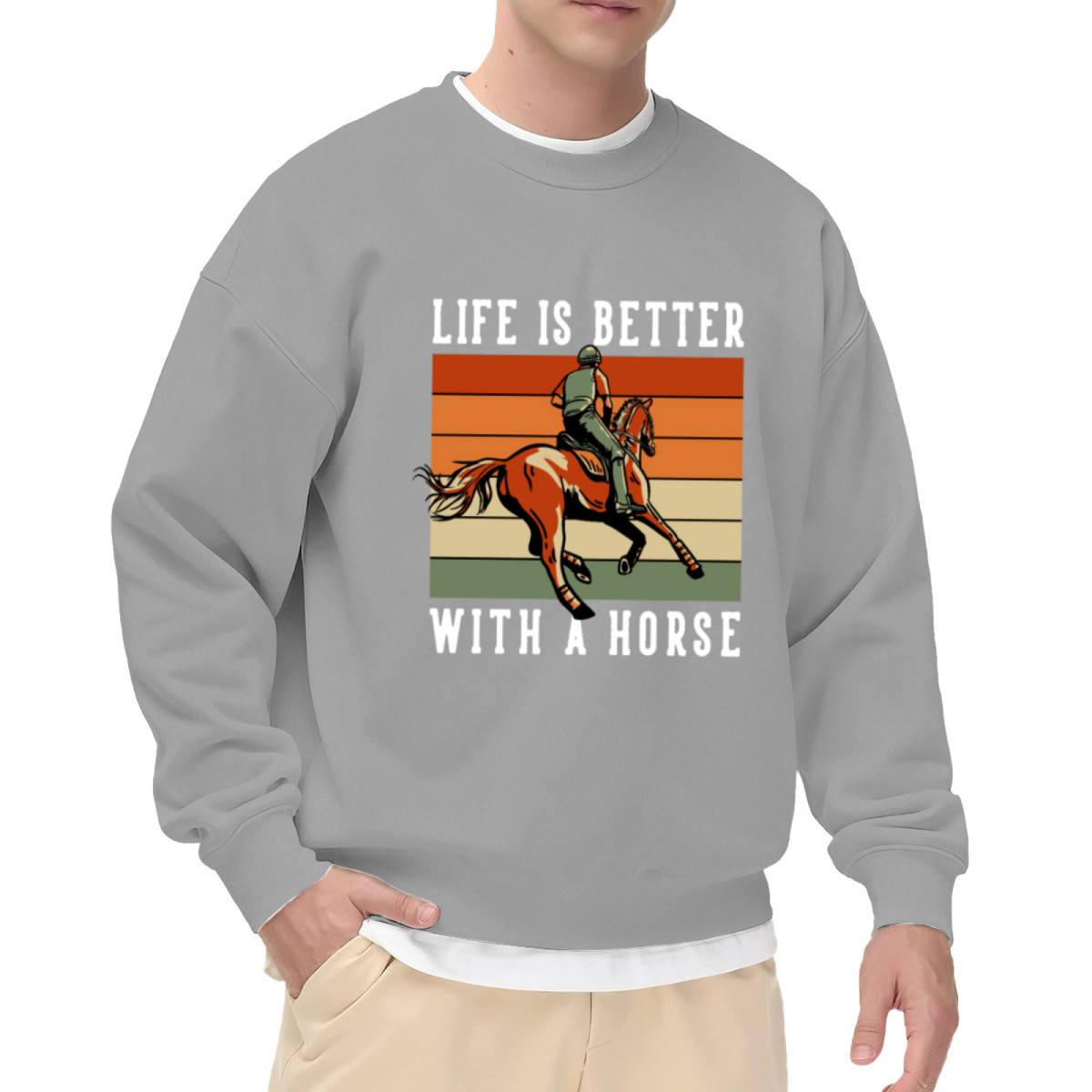 Life Is Better With A Horse Vintage Retro Equestrian Crewneck Sweatshirt