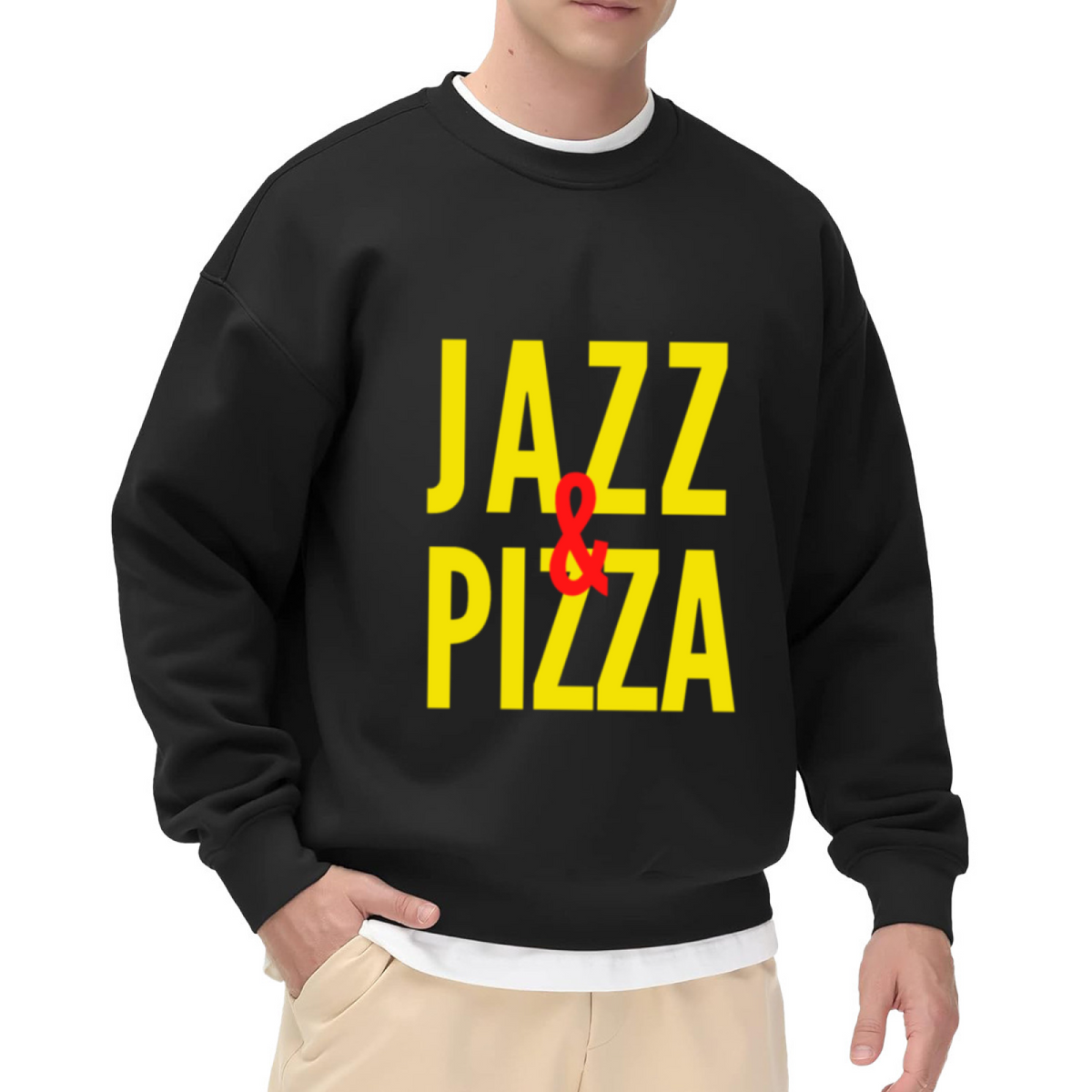 Jazz And Pizza Crewneck Sweatshirt, Retro Bold Typography Pullover, Music Food Gift