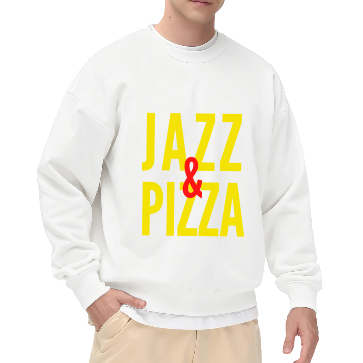 Jazz And Pizza Crewneck Sweatshirt, Retro Bold Typography Pullover, Music Food Gift