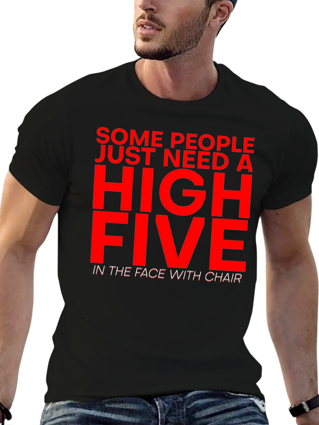 Sarcastic Humor T-Shirt - High Five With Chair
